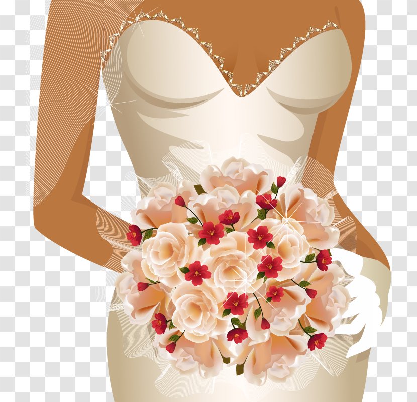 Wedding Invitation Bridegroom - Bridal Clothing - Closeup Of The Bride Holding Flowers Vector Transparent PNG