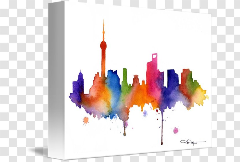 Watercolor Painting Shanghai Skyline Imagekind - Poster - SkyLine Transparent PNG