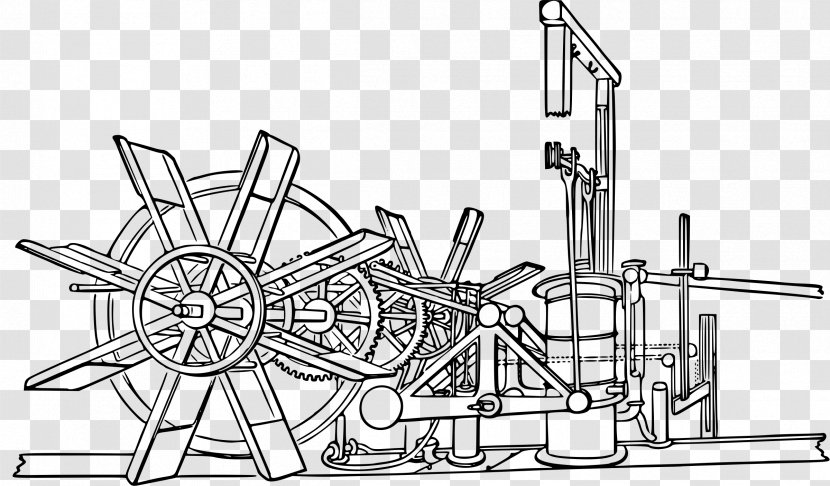 Steamboat Steam Engine Machine Drawing - Black And White - Chongqing Transparent PNG