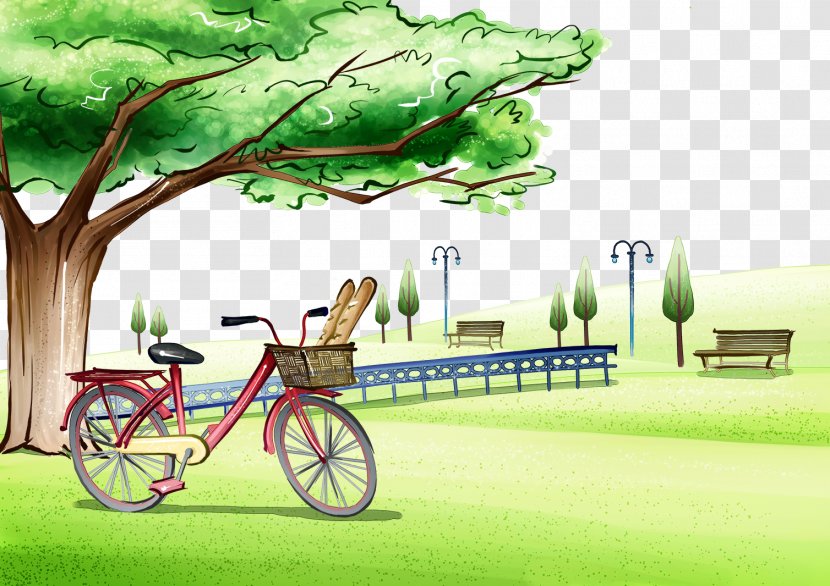 Cartoon Landscape Illustrator Poster - Theatrical Scenery - Hand-painted Park Transparent PNG