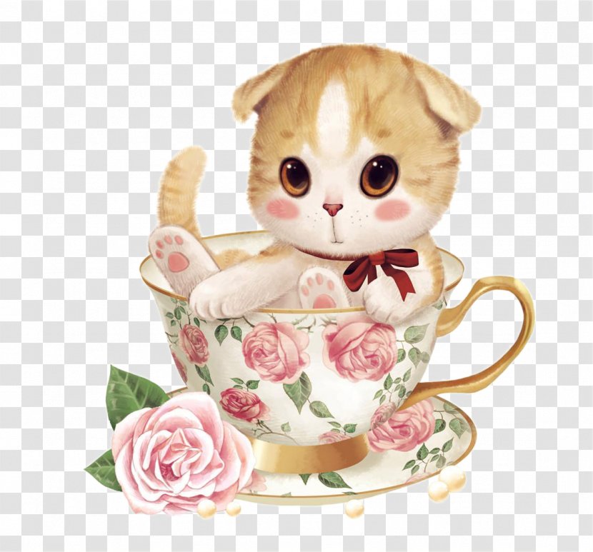 Cat Kitten Painting Teacup - Mosaic - Cartoon Inside The Cup Transparent PNG