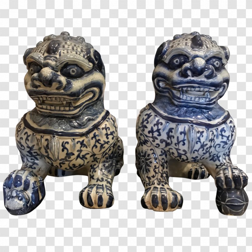 Pug Chinese Guardian Lions Statue Figurine - The Blue And White Porcelain Transparent PNG