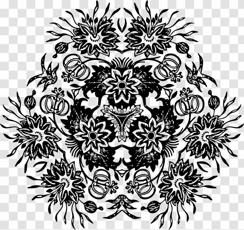 Black And White Visual Arts - Carnivoran - Flower Ornaments Transparent PNG