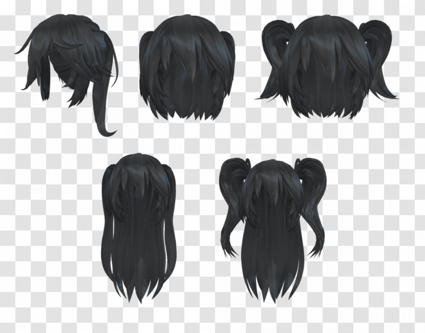 Black Hair Pigtail Hairstyle Long - Digital Art Transparent PNG