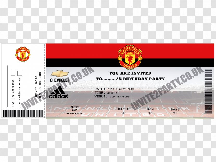 Wedding Invitation Manchester United F.C. Baby Shower - Football Team - Ticket Transparent PNG