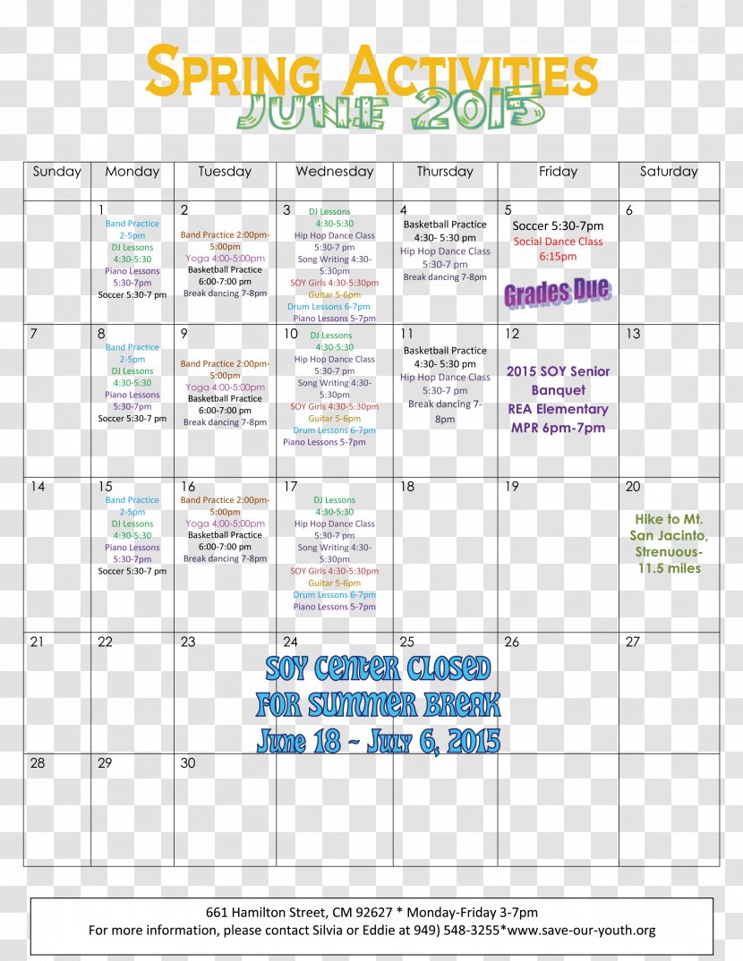 Poster Calendar Save Our Youth Document Balboa Fun Zone - Software - June 15 Transparent PNG