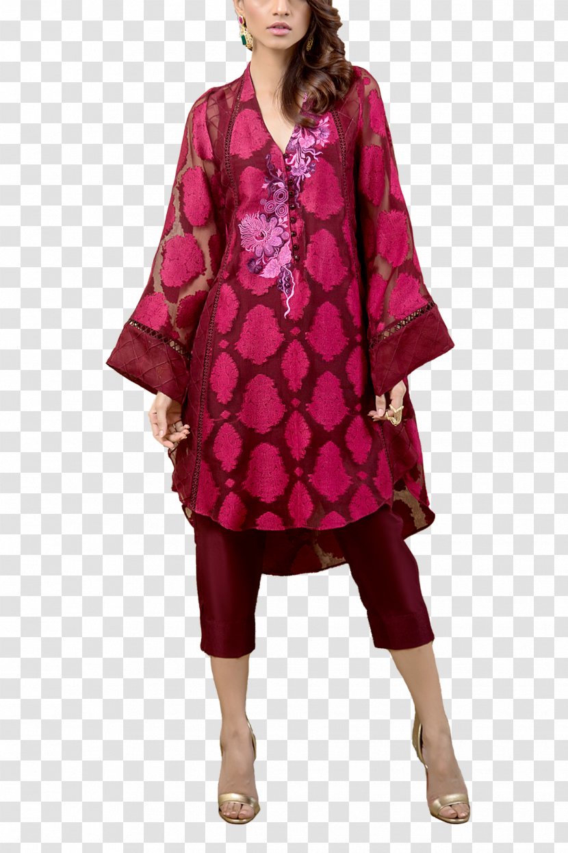 Robe Pink M Dress Sleeve Neck Transparent PNG