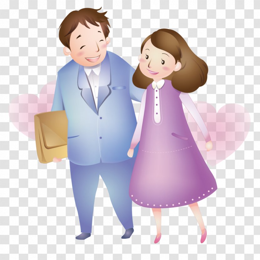 Family Cartoon Happiness - Heart - Husband Take His Wife From Work Transparent PNG