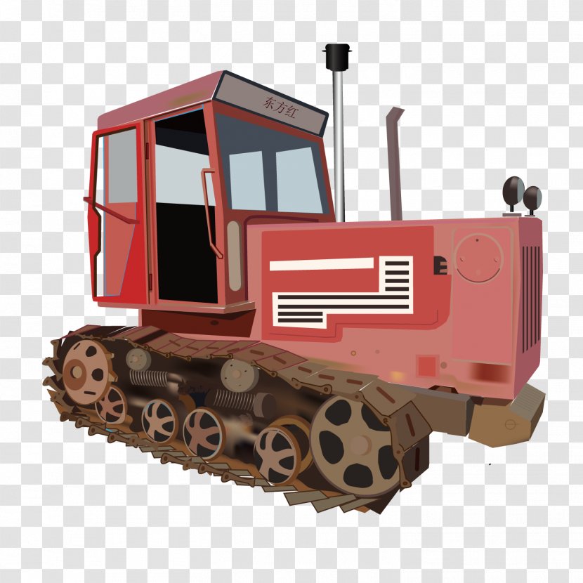 Bulldozer Tractor - Cartoon - Red Transparent PNG