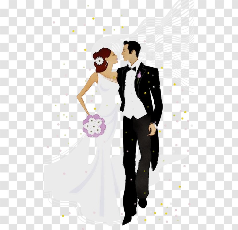 Bride And Groom Cartoon - Tuxedo - Holding Hands Style Transparent PNG