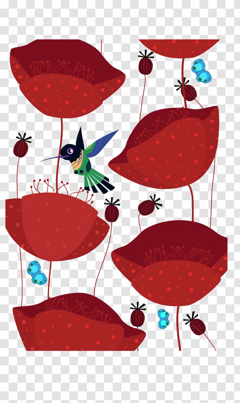 Red Flower Illustration - Clip Art - Birds, Red, Wild Animals Transparent PNG