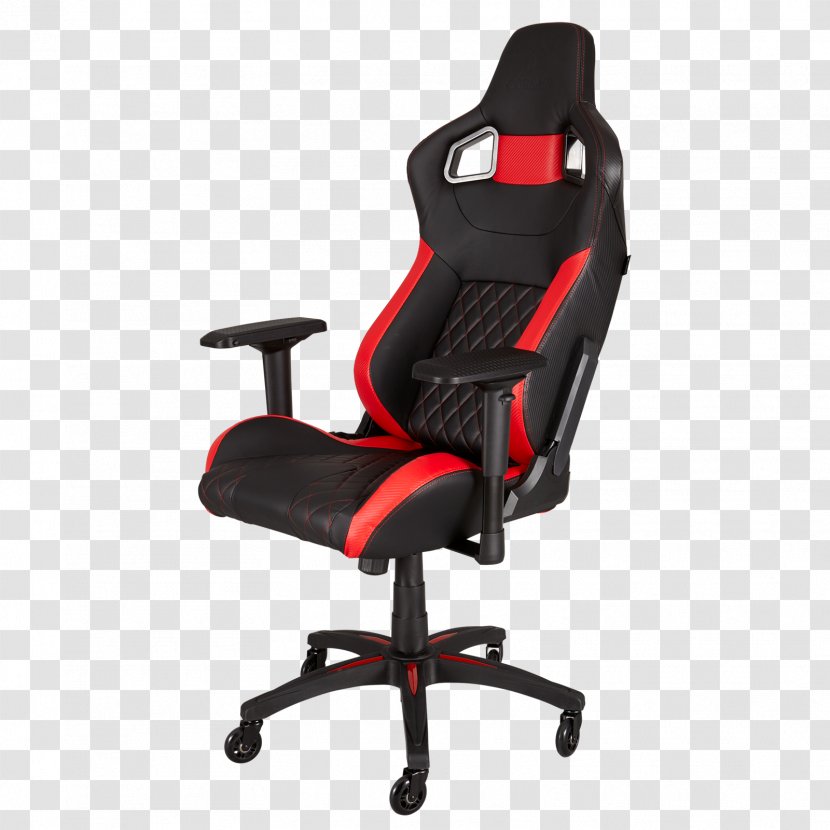 CORSAIR T1 RACE - Video Games - ChairArmrestsT-shapedNylon, Polyurethane Foam, Leather, Metal Frame, 3D PVC LeatherBlack / Red Gaming Chairs Chair Office & Desk ChairsChair Transparent PNG