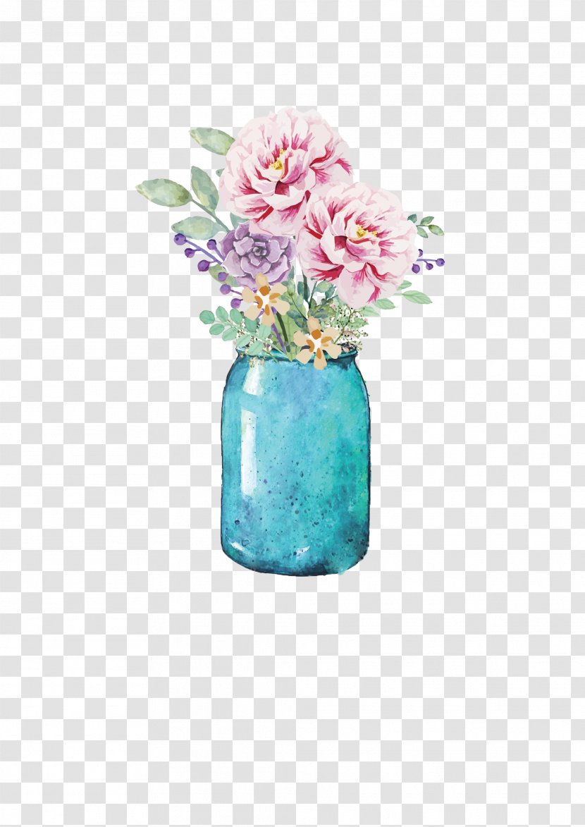 Flower Mason Jar Watercolor Painting Paper - Drinkware - Vase Transparent PNG