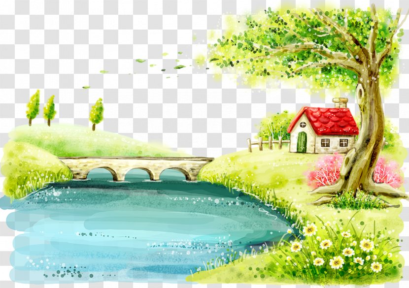 Cartoon Comics Architecture Illustration - Pixel - Pond Red House Transparent PNG