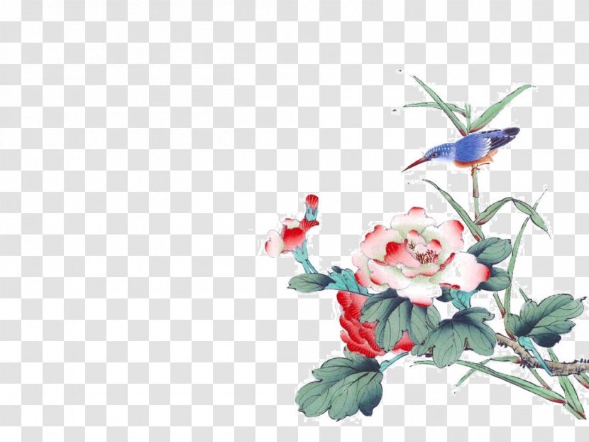 Chinese Painting Bird-and-flower Watercolor Wallpaper - Flower - Rose Transparent PNG