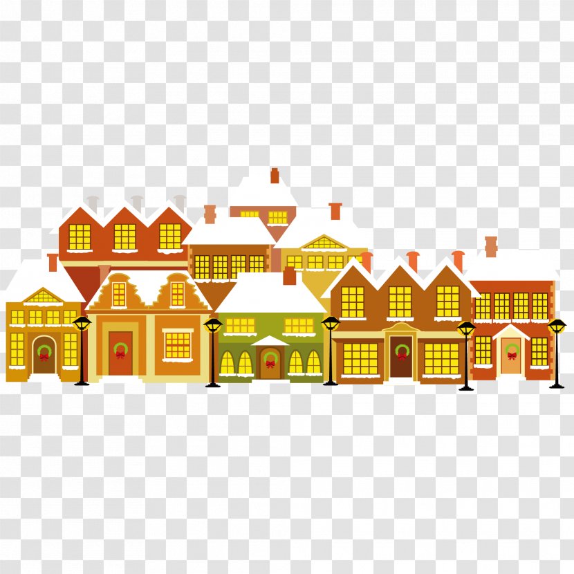 Cartoon House Christmas - Pattern - A Row Of Houses Transparent PNG