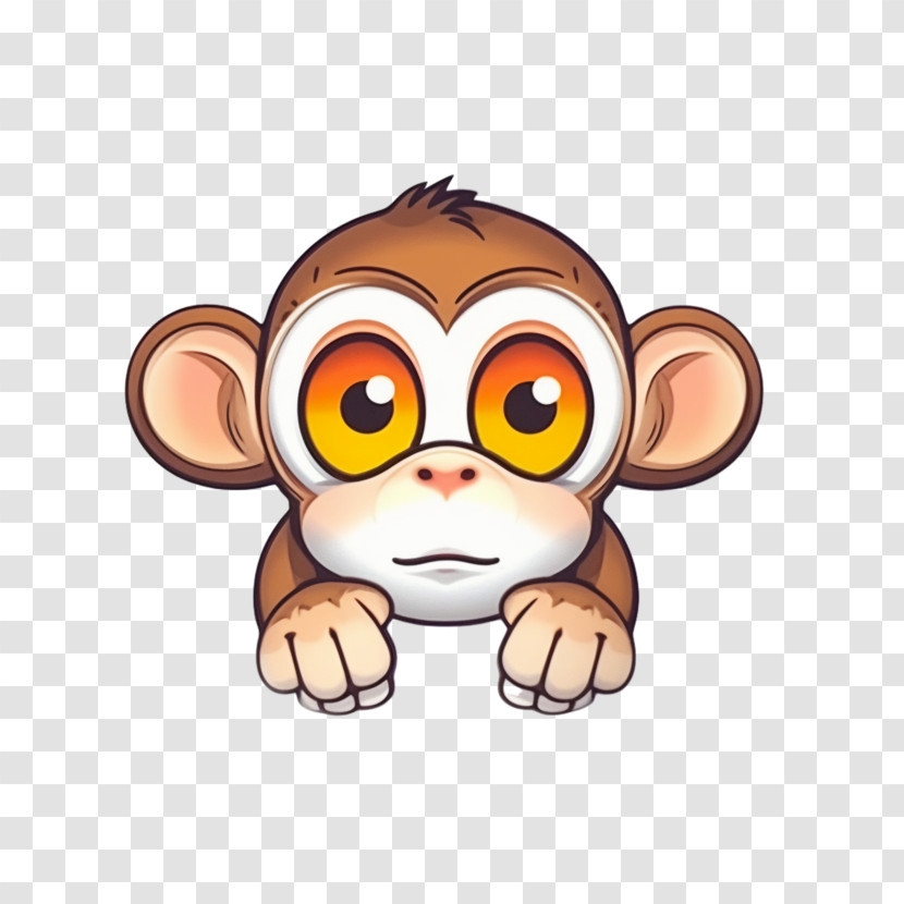 Monkey - Cute Cartoon Monkey Illustration With Big Eyes Transparent PNG
