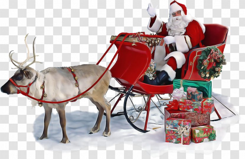 Santa Claus - Deer - Horse And Buggy Sled Transparent PNG