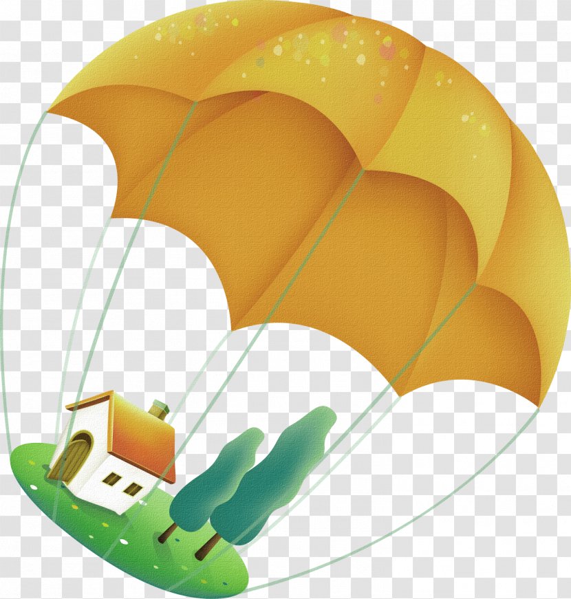 Download - Rgb Color Model - Yellow Cartoon Parachute House Decoration Pattern Transparent PNG