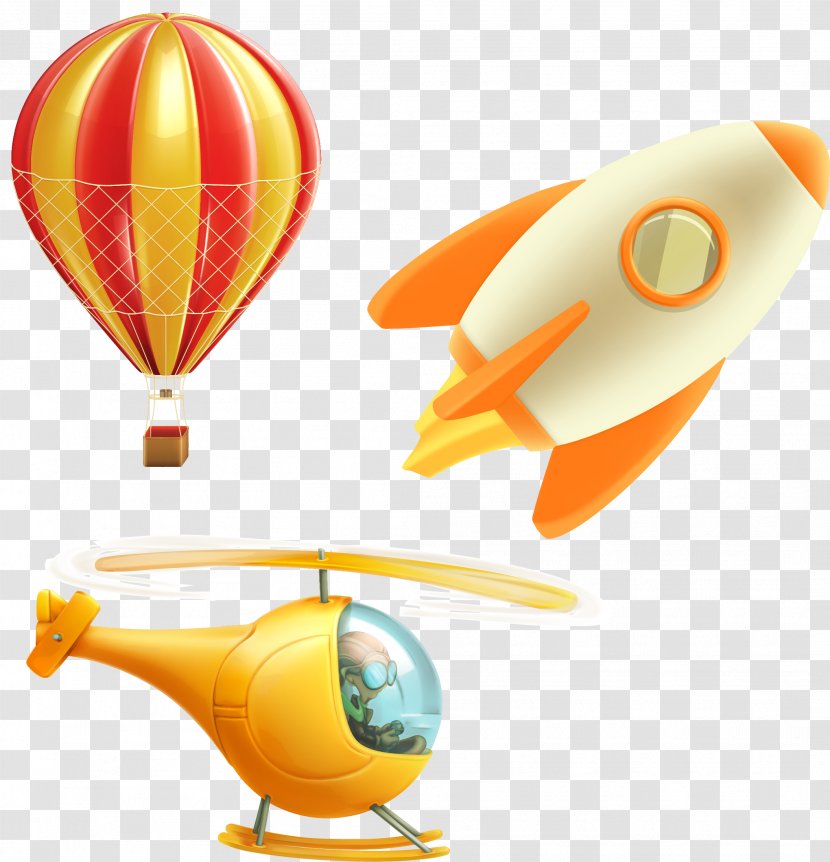 Helicopter Airplane Flight Stock Illustration - Vector Cartoon Cute Hot Air Balloon Rockets Transparent PNG