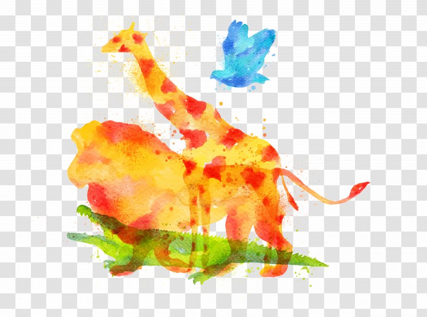 Giraffe Lion Watercolor Painting Drawing - Royaltyfree - Vector Transparent PNG
