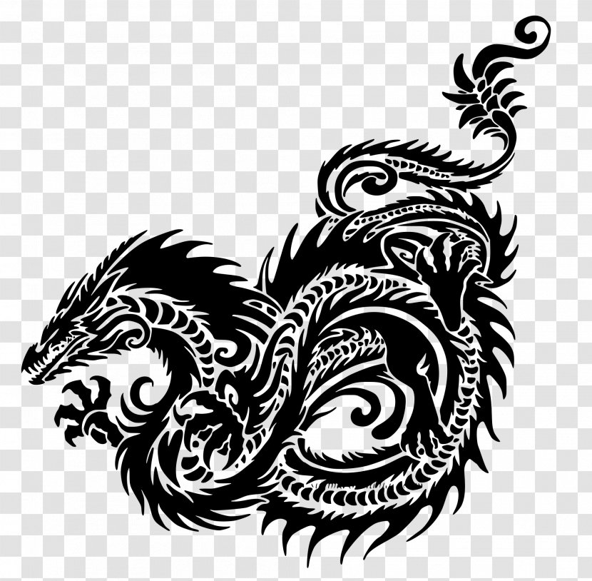 Fire Breathing Dragon - Blackandwhite Temporary Tattoo Transparent PNG