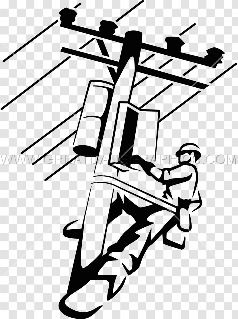 Lineworker Electricity Drawing Clip Art - Monochrome - Electrician Vector Transparent PNG