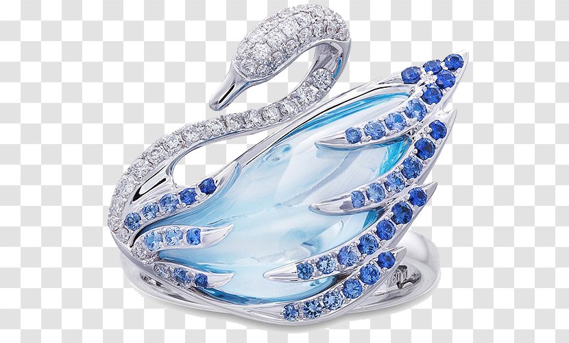 Earring Jewellery Diamond Sapphire - Silver - Swarovski Jewelry Blue Swan Ring Transparent PNG
