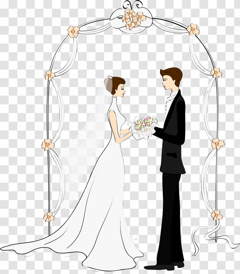 Cartoon Couple Wedding Drawing Marriage - Standing - Arches And Transparent PNG