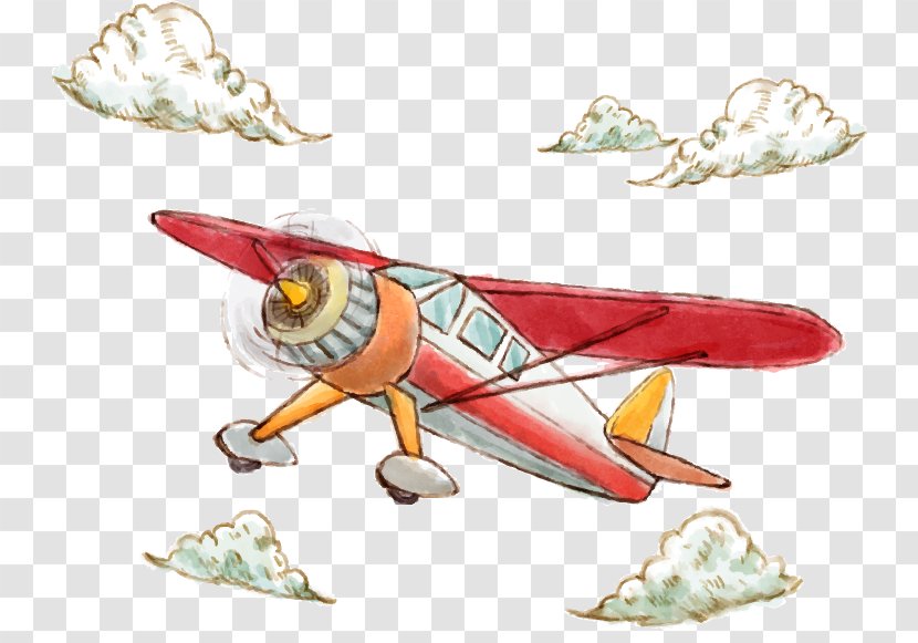 Airplane Watercolor Painting Illustration - Vehicle - Water Clouds Painted Aircraft Transparent PNG