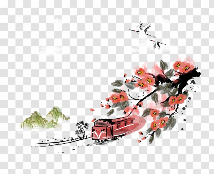 Icon - Watercolor Painting - Hand-painted Red Train Transparent PNG