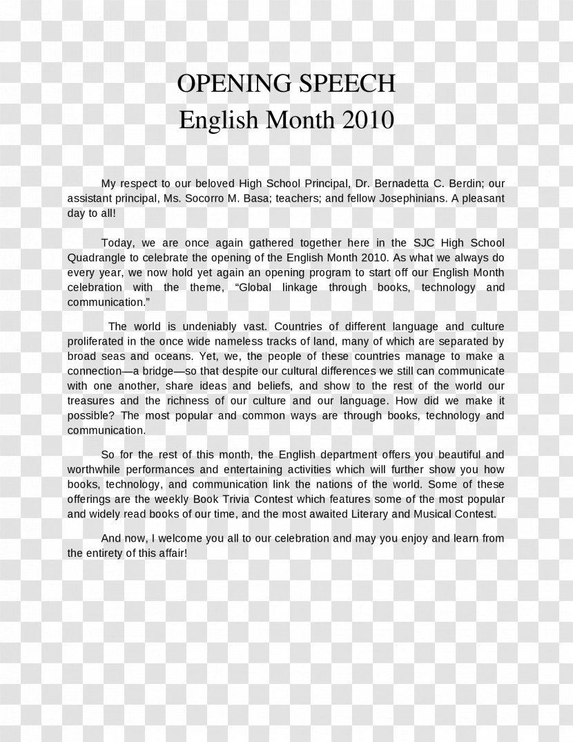 Speech English Head Teacher School Paper - Celebrate Celebration Transparent PNG