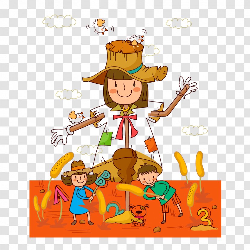 Vector Graphics Image Cartoon Scarecrow - Paddy Field - Barn Transparent PNG