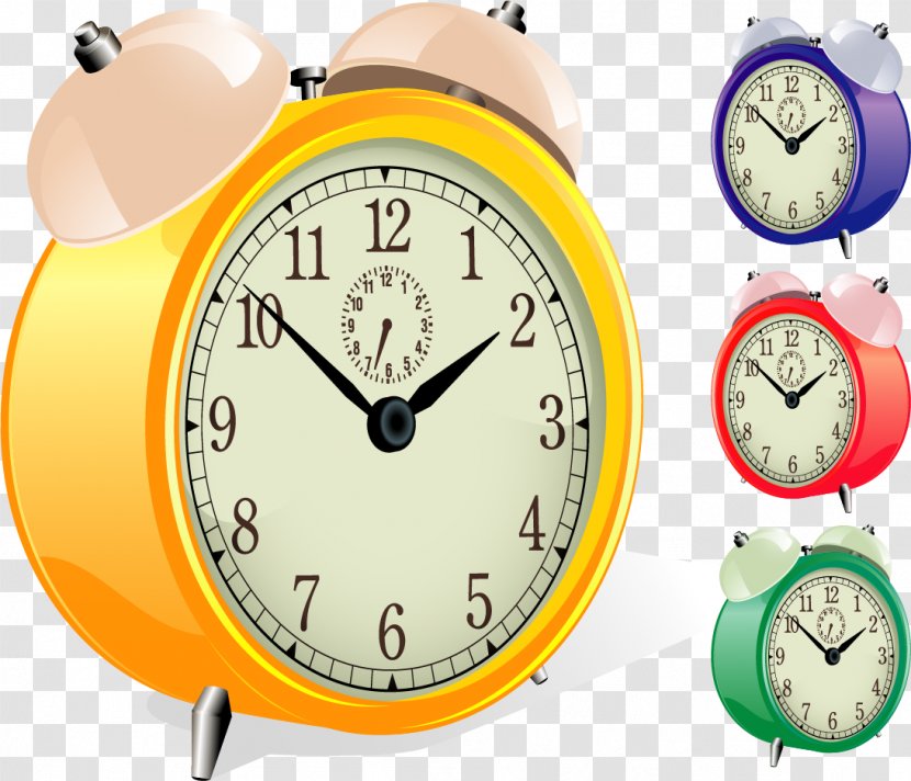 Alarm Clock Clip Art - Yellow - Hand Drawn Vector Transparent PNG