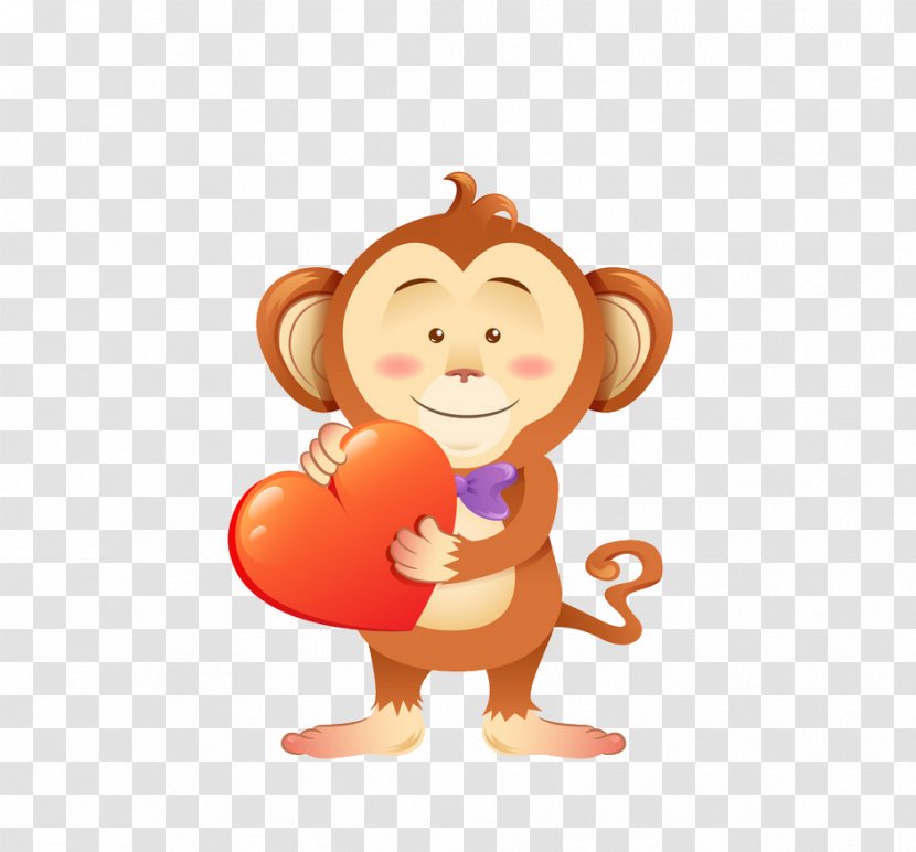 Pet Monkey Heart Illustration - Cartoon - Holding Love Transparent PNG