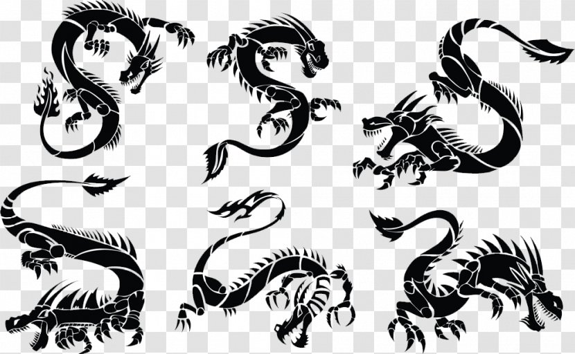 Tattoo Chinese Dragon Clip Art - Temporary - Decoration Black And White Transparent PNG