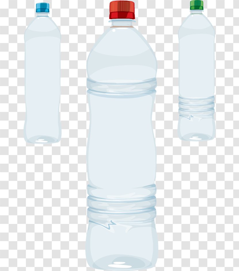 Water Bottle Bottled Plastic Mineral - Vector Three Bottles Transparent PNG