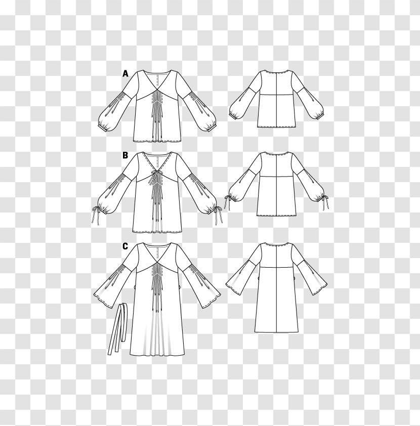 Dress Burda Style Sleeve Sewing Pattern - Black And White - Blusas Transparent PNG