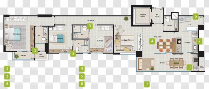 Apartment Floor Plan 3BS Construtora Jardim Botânico Suite - Business Transparent PNG