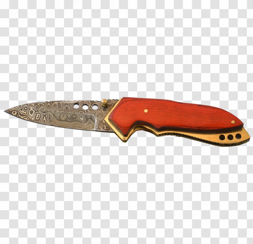 Bowie Knife Hunting & Survival Knives Utility Damascus Steel - Hardware Transparent PNG