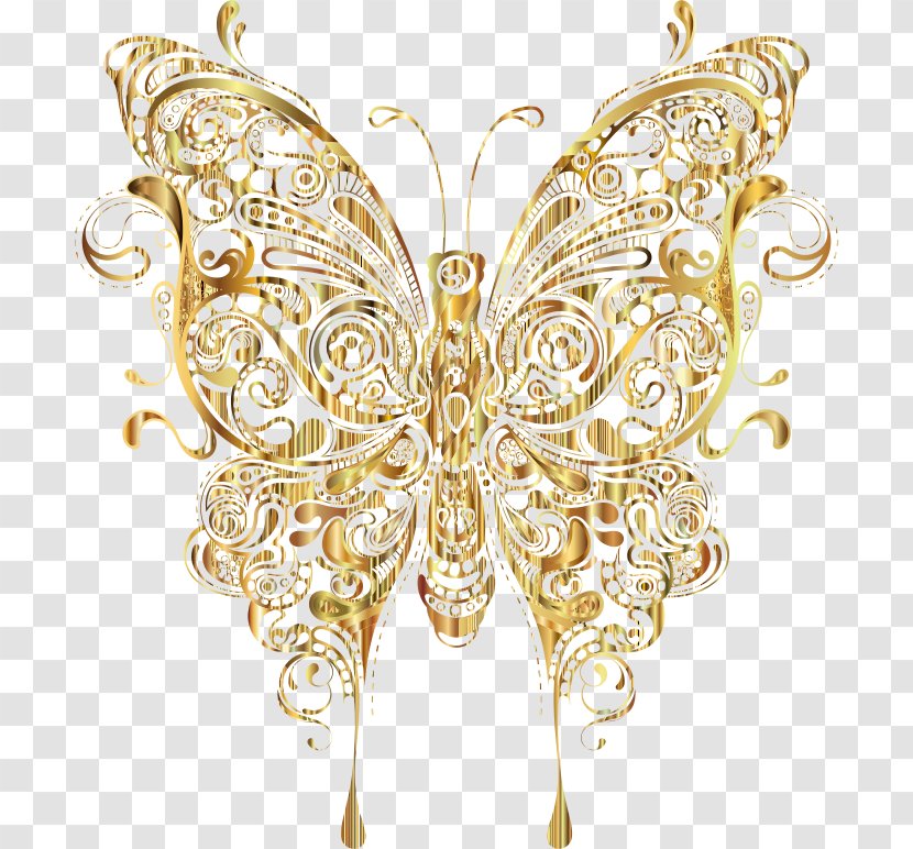 Butterfly Insect Moth Gold Clip Art - Brooch - GOLD LINE Transparent PNG