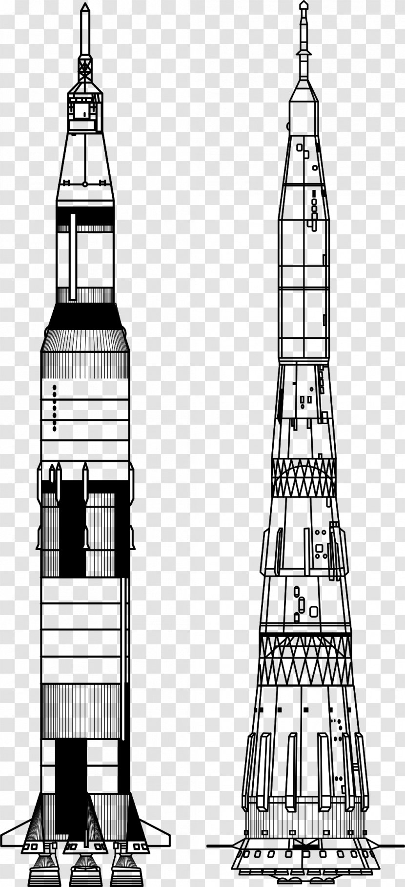 Apollo Program 11 Saturn V N1 4 - Monochrome Photography - Rocket Transparent PNG