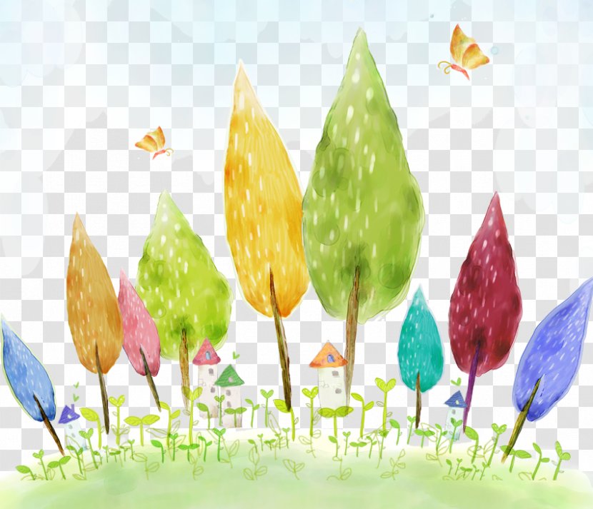 Watercolor Painting Cartoon Illustration - Plant - Painted Woods Cabin Transparent PNG
