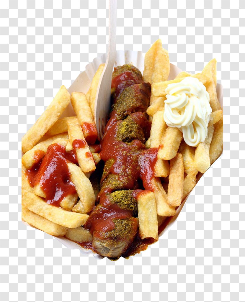 French Fries Currywurst Hot Dog Full Breakfast Potato Wedges - Junk Food Transparent PNG