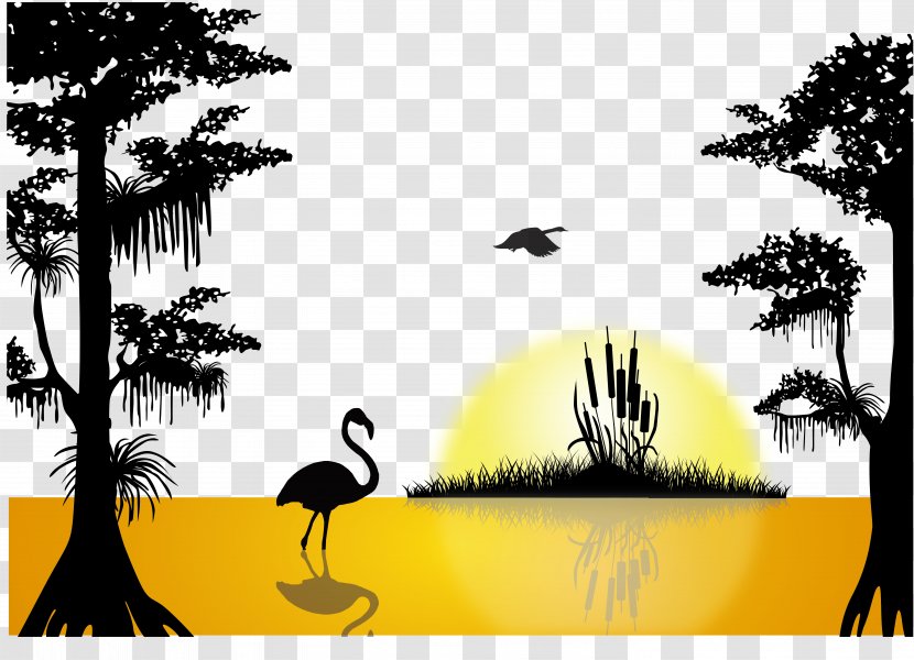 Sunset Lake Silhouette - Vector Transparent PNG