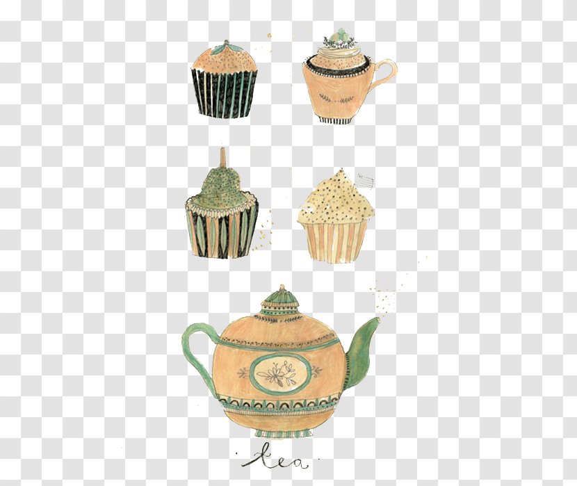 Drawing Art Illustration - Hand-painted Vintage Teapot Cake Transparent PNG