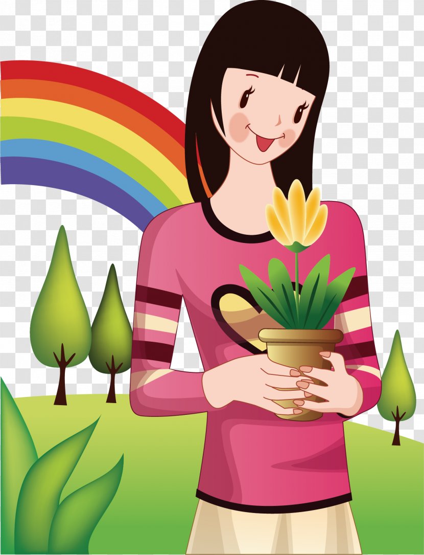 Cartoon Poster Illustration - Flower - Trees Festival Rainbow Promotional Material Transparent PNG