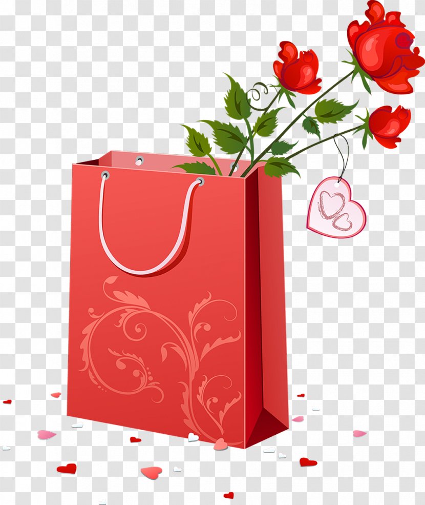 Christmas Gift Shopping Bags & Trolleys Clip Art - Flower Arranging - Set Clipart Transparent PNG