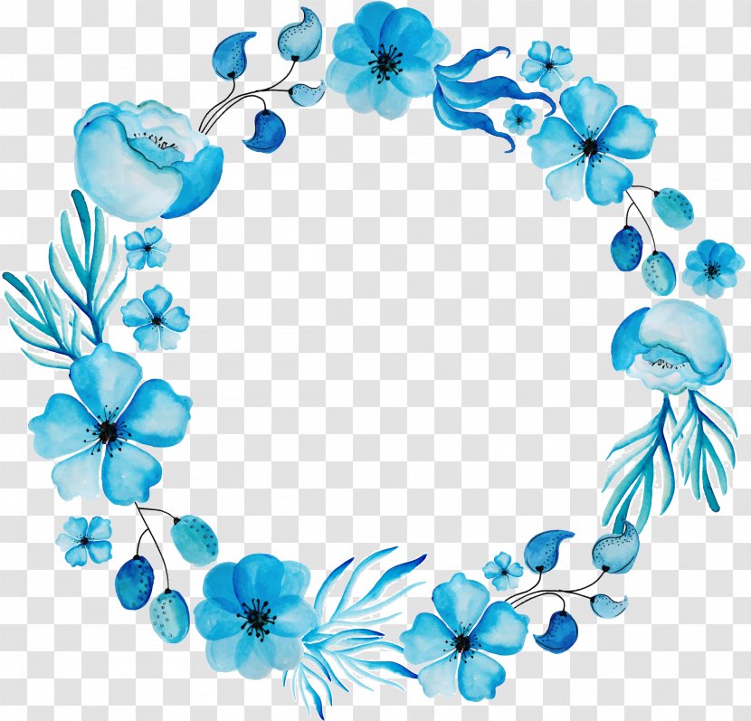 Watercolour Flowers Floral Design Wreath Blue - Turquoise - Flower Transparent PNG