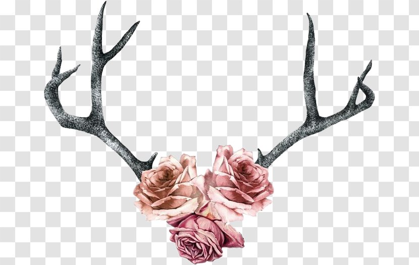 Deer Antler Tattoo Flower Horn - Hunting - Wreath Transparent PNG